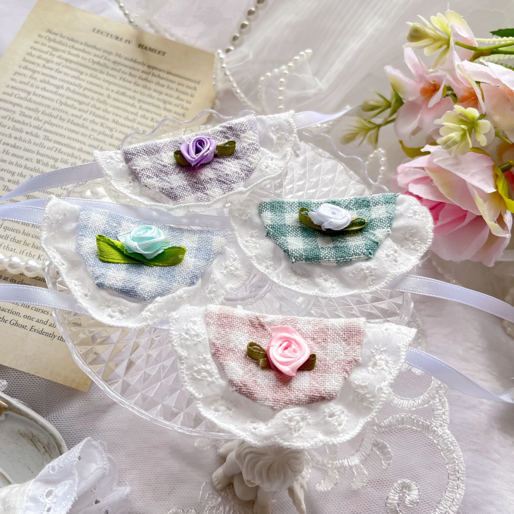 ぬいぐるみ用 ベビーボンネット&スタイセット|バレエコア風 白フリル 10cm・12cmサイズ