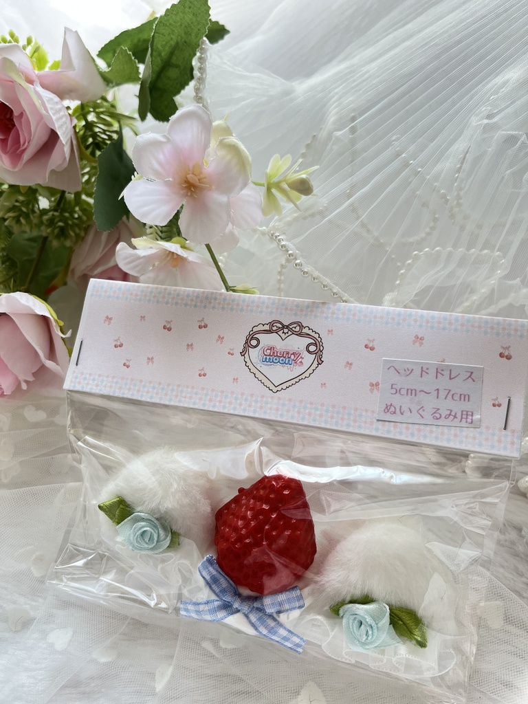 いちごバラねこみみヘッドドレス|ぬい用