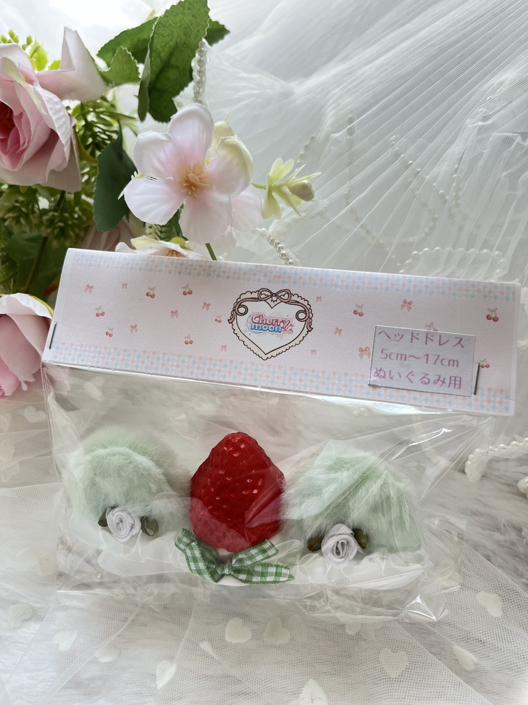 いちごバラねこみみヘッドドレス|ぬい用