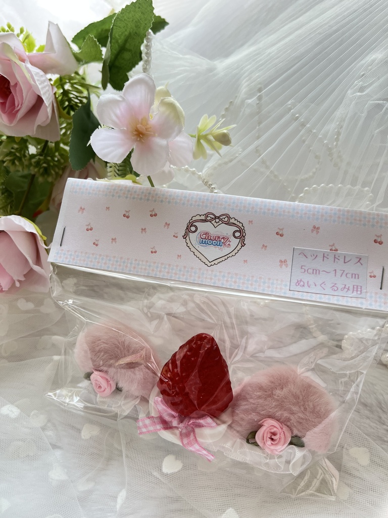 いちごバラねこみみヘッドドレス|ぬい用