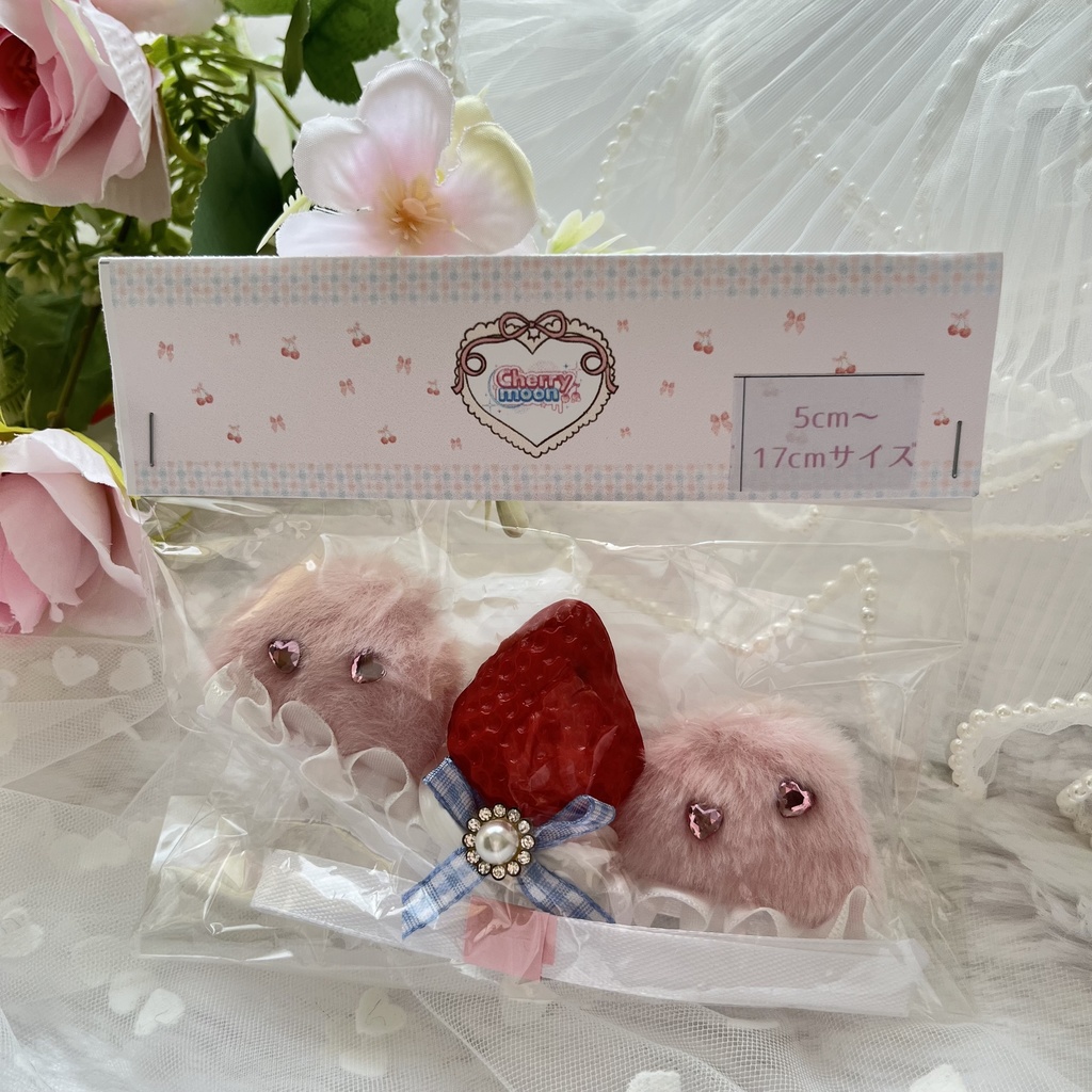 いちごバラねこみみヘッドドレス|ぬい用