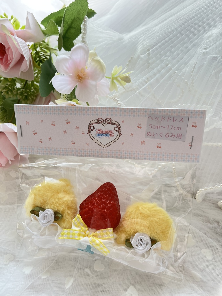 いちごバラねこみみヘッドドレス|ぬい用