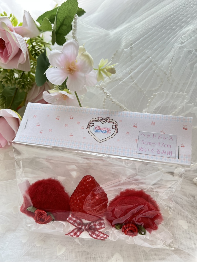 いちごバラねこみみヘッドドレス|ぬい用