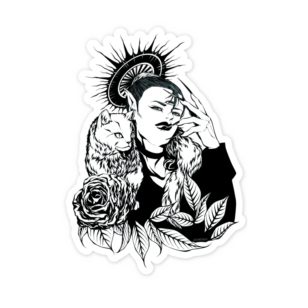 ステッカー 三つ目 猫 薔薇