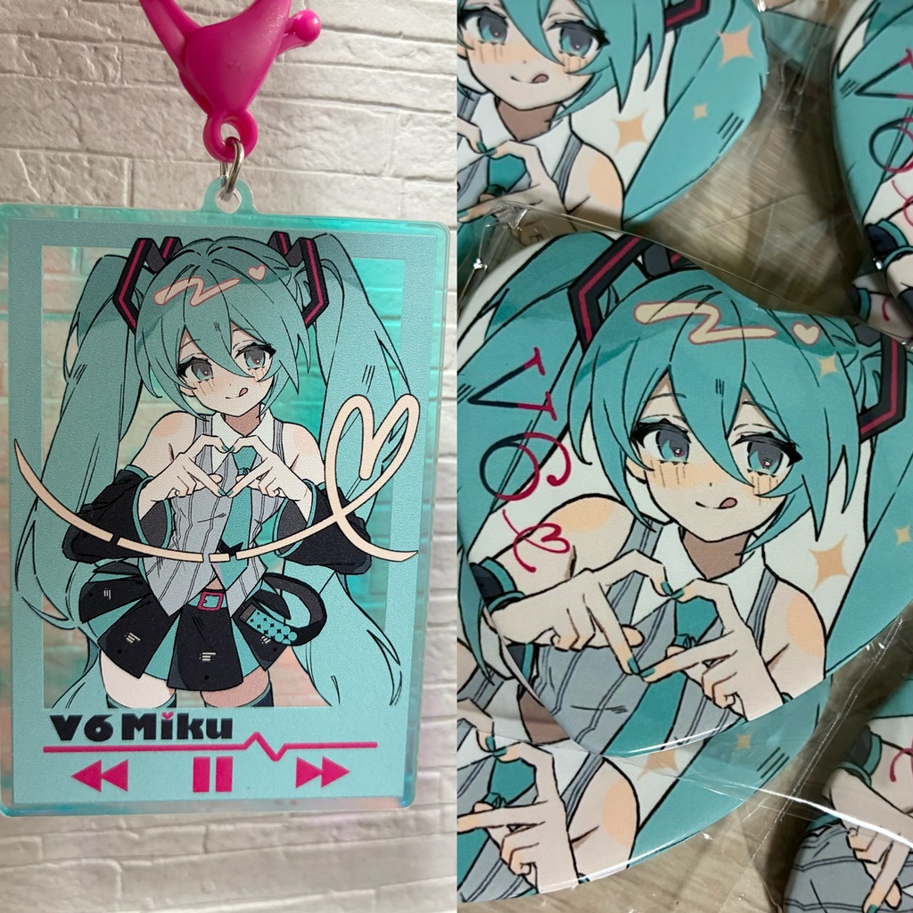 V6ミク(オーロラアクキー、ハート型缶バッジ)