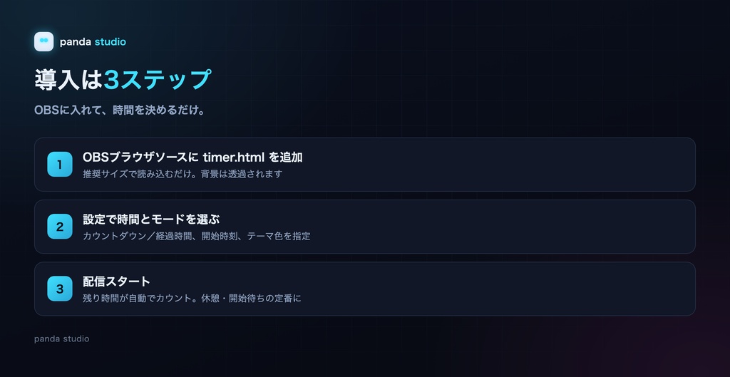 配信タイマー OBSウィジェット|カウントダウン+経過時間|4テーマ