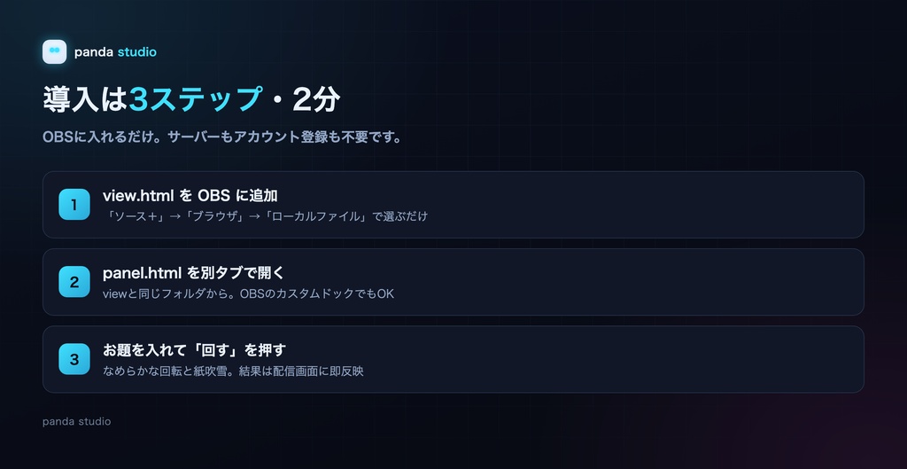 【操作パネル付き】配信ルーレット PANDA ROULETTE PRO|サーバー不要・効果音・視聴者参加・OBS【商用可】