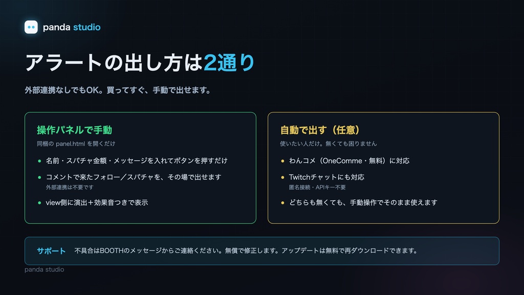 【OBSに置くだけ】配信アラート PANDA ALERTS|全8色・フォロー/スパチャ/レイド演出