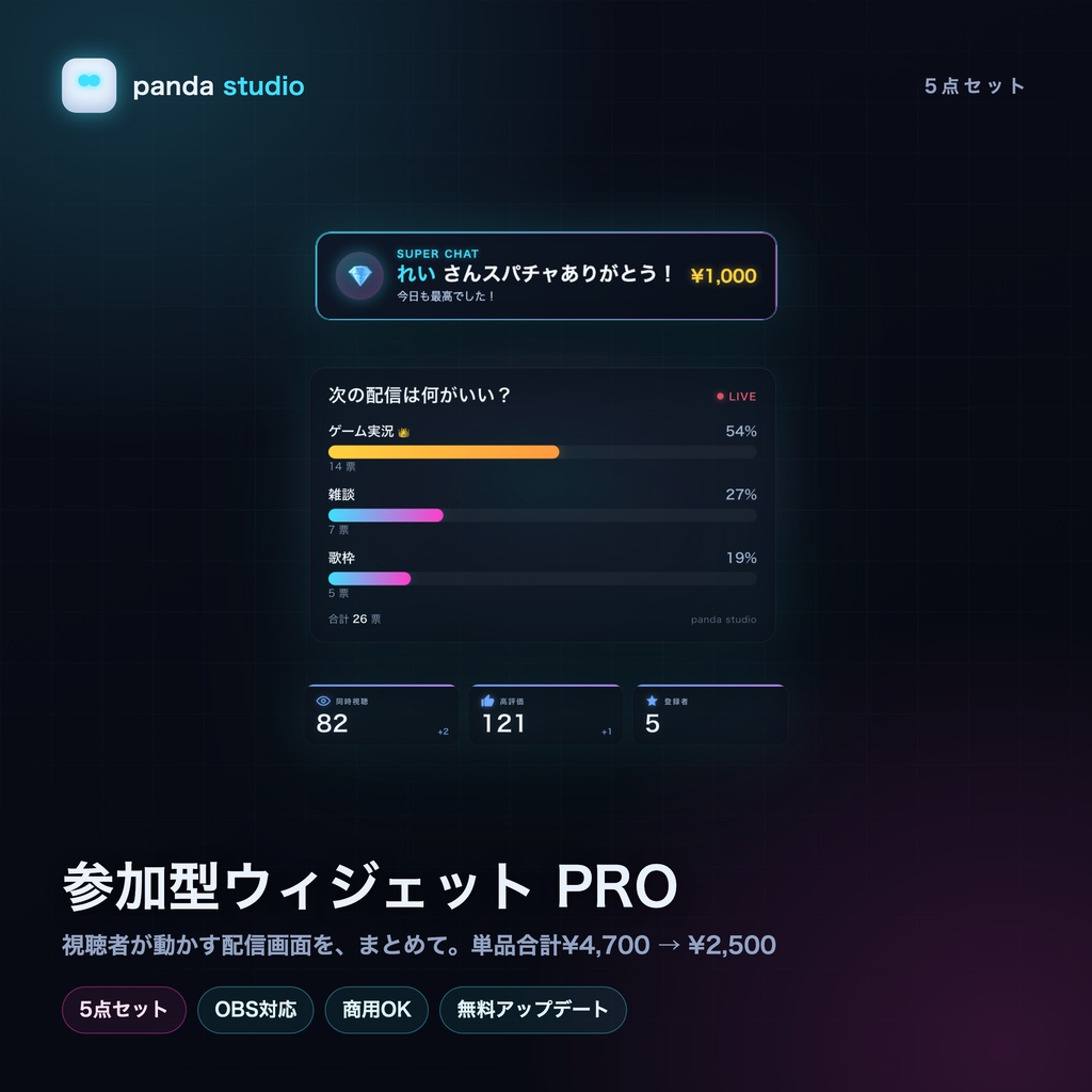 参加型ウィジェット5点セット｜視聴者が動かす配信画面【OBS/商用可】