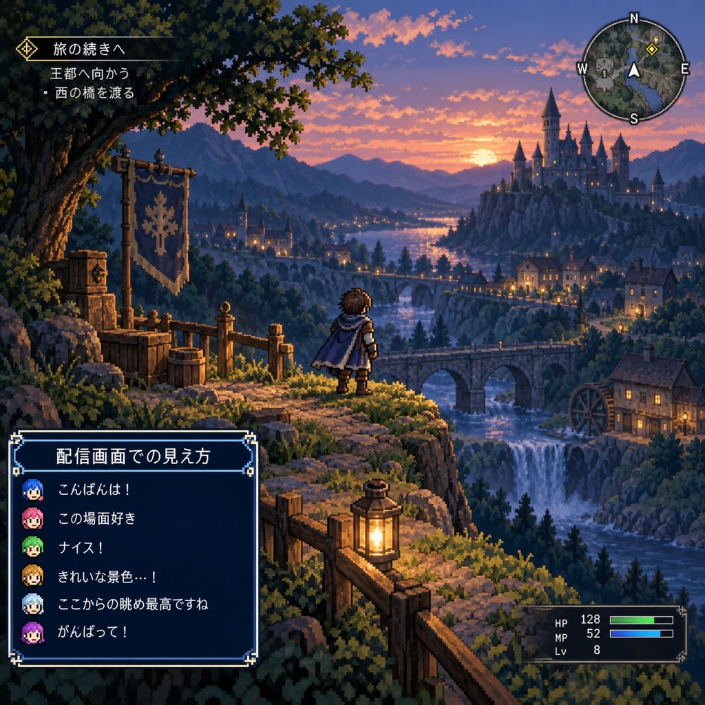 【わんコメテンプレート】レトロRPG風コメント欄|全24種・明るい配信画面用7種/わんコメ連動でLEVEL UP演出
