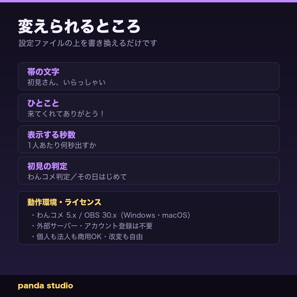 【わんコメ】初見さん歓迎|はじめて来た人に名前入りの歓迎カード【OBS・商用可】