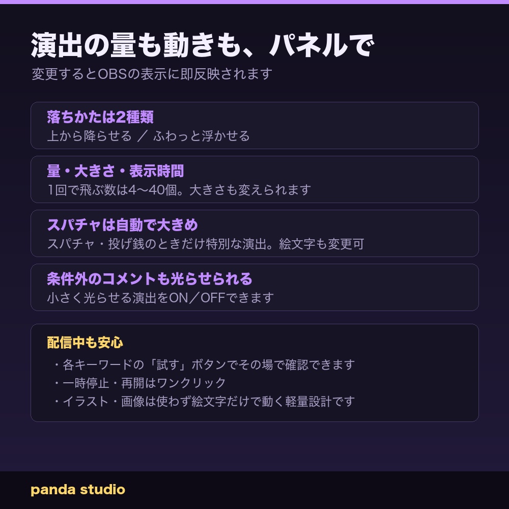 【わんコメ】コメントで演出|「ありがとう」でハート・スパチャで特大エフェクト・合言葉は自由に変更【OBS・商用可】