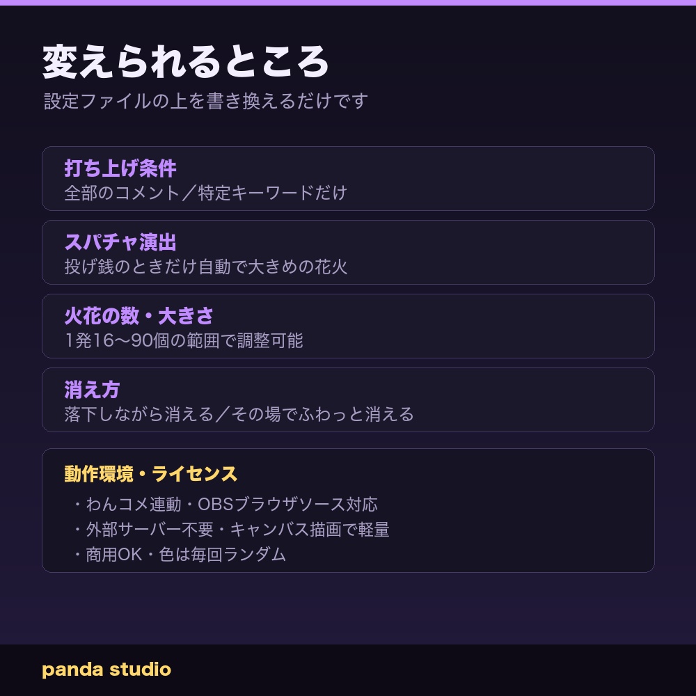 【夏限定】コメントで打ち上げ花火|わんコメ連動・スパチャで大きく打ち上がる【OBS・商用可】