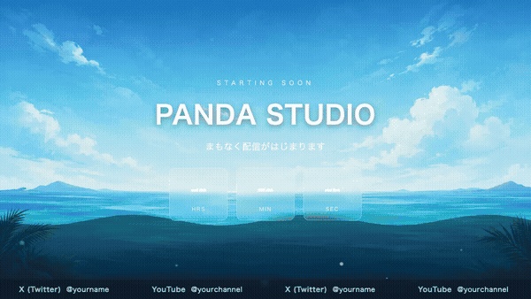 【夏限定】動く配信画面オーバーレイ 4カラー|OCEAN/SUNSET/WATERMELON/KAKIGORI・OBSに置くだけ【商用可】