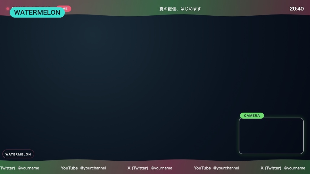 【夏限定】動く配信画面オーバーレイ 4カラー|OCEAN/SUNSET/WATERMELON/KAKIGORI・OBSに置くだけ【商用可】