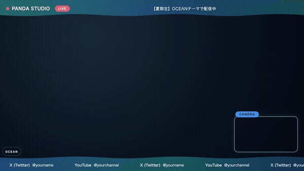 【夏限定】動く配信画面オーバーレイ 4カラー|OCEAN/SUNSET/WATERMELON/KAKIGORI・OBSに置くだけ【商用可】