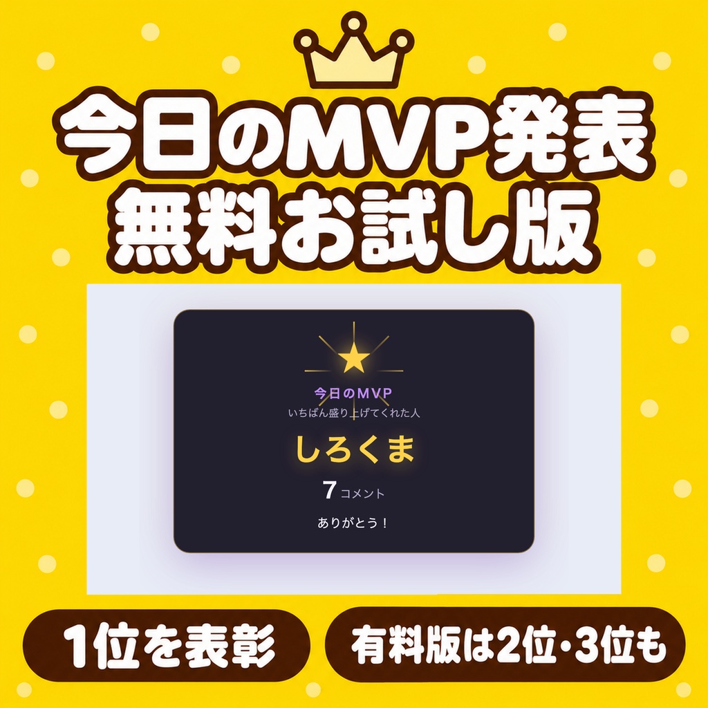 【無料】わんコメ用 今日のMVP発表 お試し版|一番盛り上げてくれた人を表彰【OBS対応】