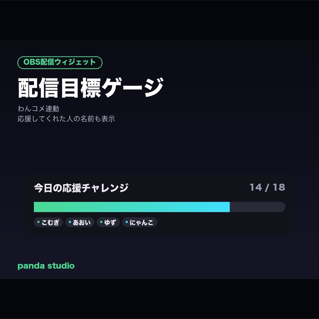 【OBSに置くだけ】配信目標ゲージ 全16テーマ|明るい配信画面用8テーマ/スパチャ・コメントでゲージが伸びる目標達成バー・わんコメ連動【商用可】