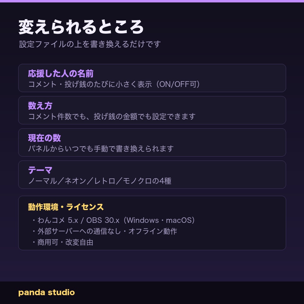 【OBSに置くだけ】配信目標ゲージ|わんコメ連動・コメント/投げ銭でゲージが伸びる目標達成バー【商用可】