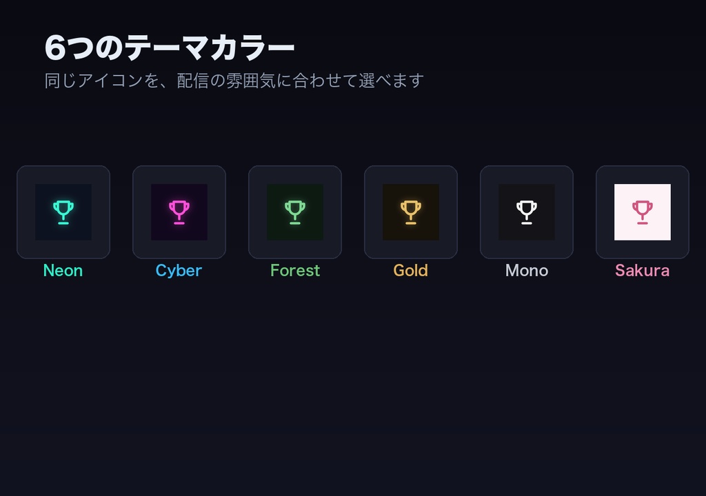 Stream Deck アイコンパック 52種×6テーマ|配信操作キーがひと目でわかる【Neon/Cyber/Forest/Gold/Mono/Sakura】