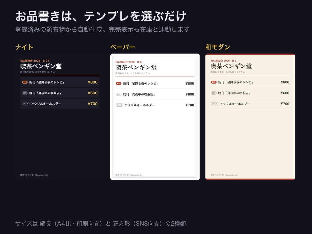 サークル収支ナビ|損益分岐点・在庫管理・お品書きメーカー【同人イベント向け・ブラウザで開くだけ】