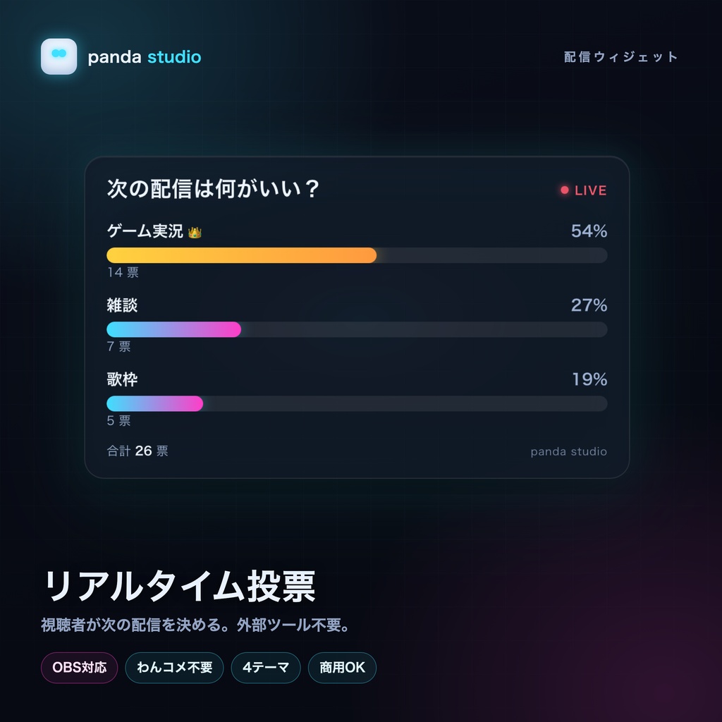 【無料】リアルタイム投票ウィジェット お試し版|1テーマだけ入っています【OBS・商用可】