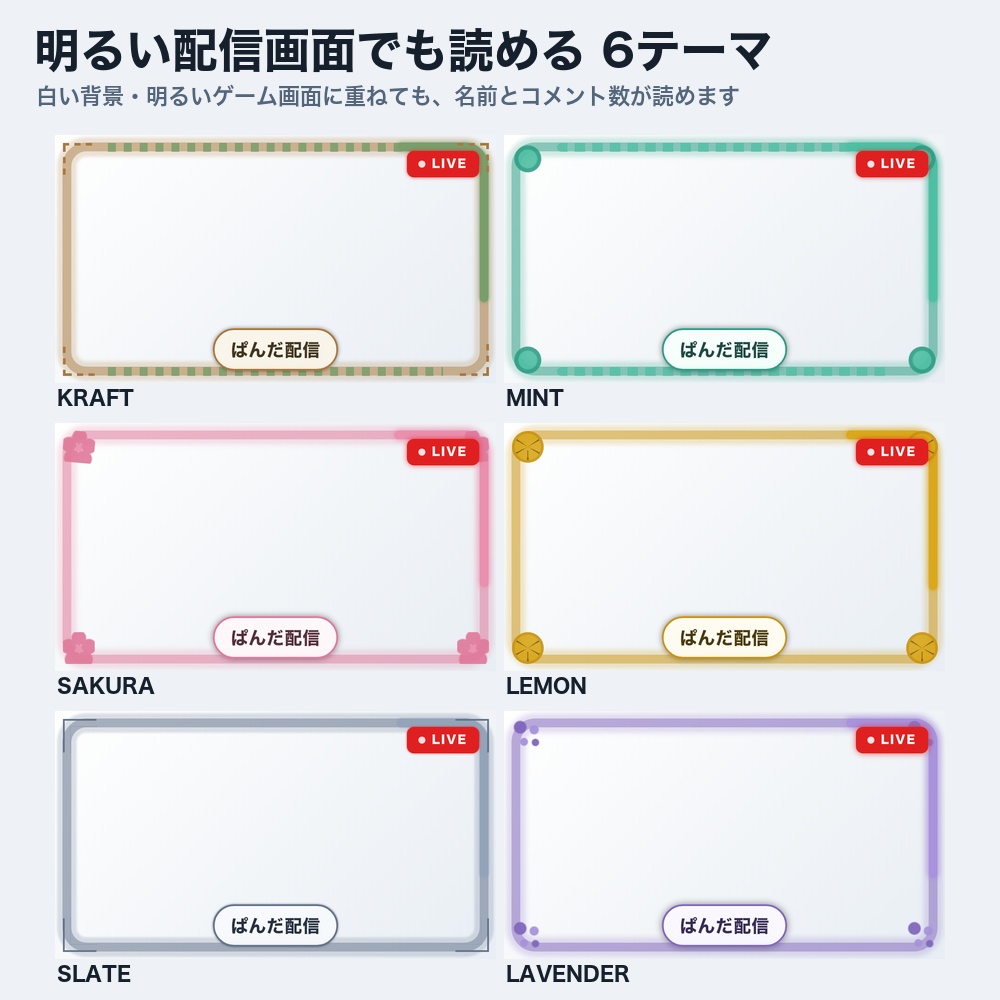 【OBSに置くだけ】動くカメラ枠 全24テーマ×3サイズ|光が枠を一周する・Twitch直結/わんコメ対応でコメントに反応【商用可】