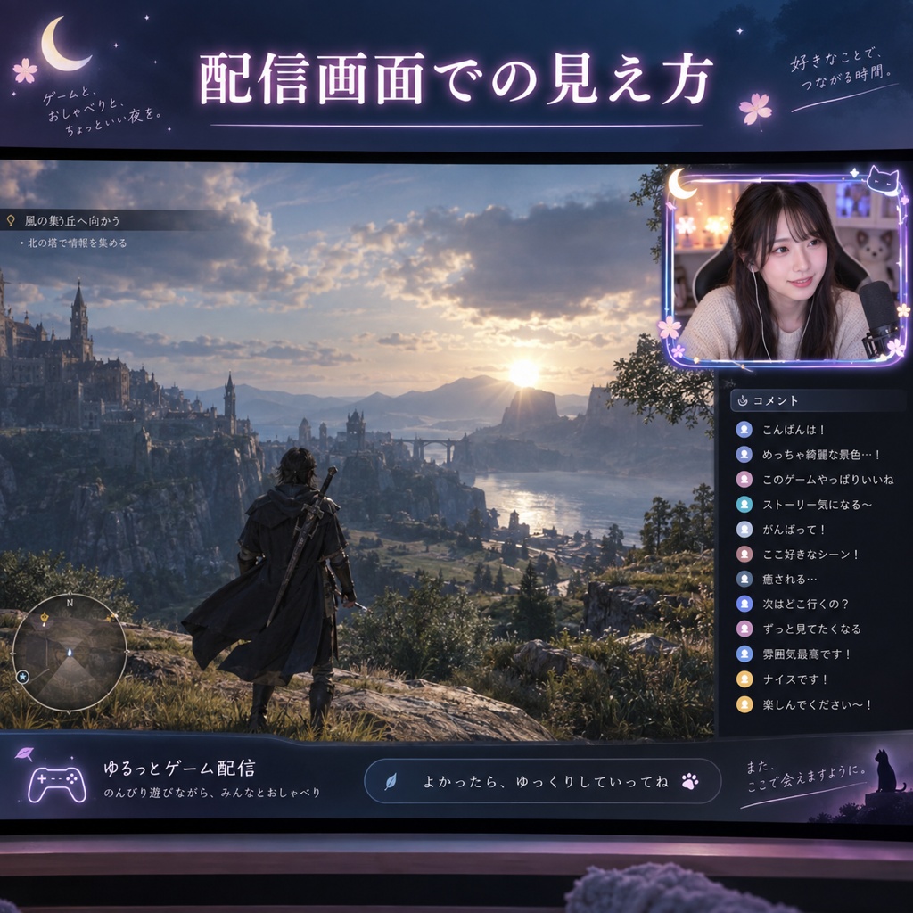 【OBSに置くだけ】動くカメラ枠 全24テーマ×3サイズ|光が枠を一周する・Twitch直結/わんコメ対応でコメントに反応【商用可】