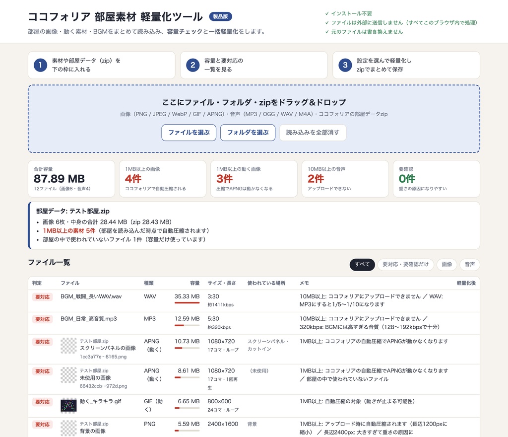 【ココフォリア】部屋素材まとめて軽量化ツール