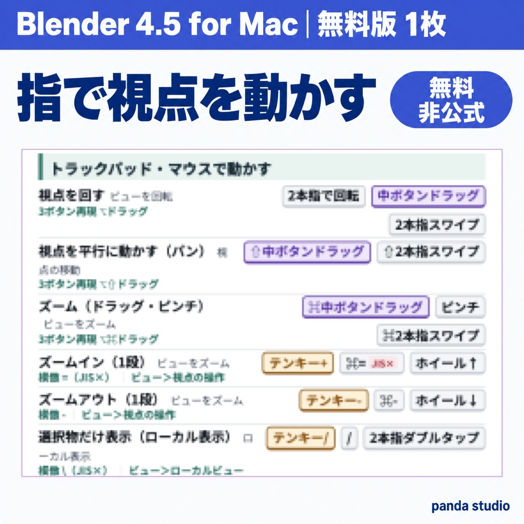 【無料】Blender for Mac ショートカット早見表 1枚版|MacBook・テンキー無し(非公式)