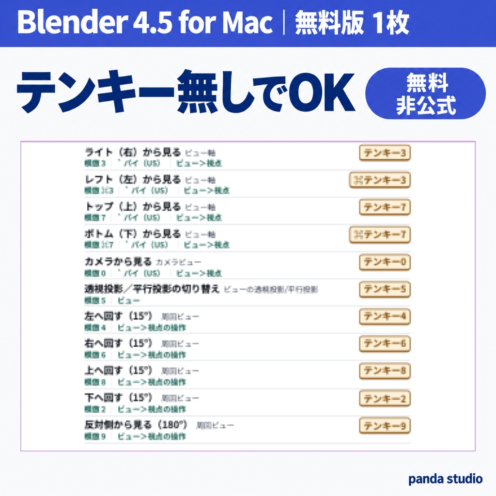 【無料】Blender for Mac ショートカット早見表 1枚版|MacBook・テンキー無し(非公式)