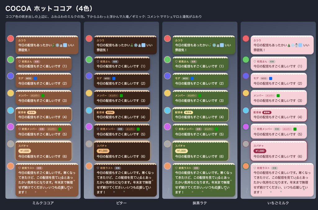 【わんコメ・Twitch】冬のコメント欄テーマ 全24種|スノードーム/ニット/プレゼント/ココア/オーロラ/雪椿・クリスマスにも【OBS/商用可】