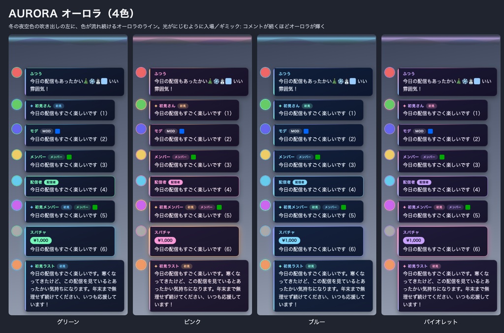 【わんコメ・Twitch】冬のコメント欄テーマ 全24種|スノードーム/ニット/プレゼント/ココア/オーロラ/雪椿・クリスマスにも【OBS/商用可】