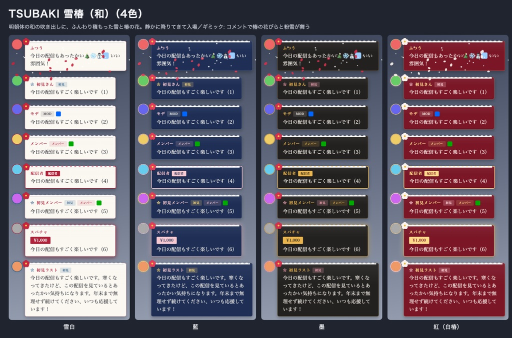 【わんコメ・Twitch】冬のコメント欄テーマ 全24種|スノードーム/ニット/プレゼント/ココア/オーロラ/雪椿・クリスマスにも【OBS/商用可】