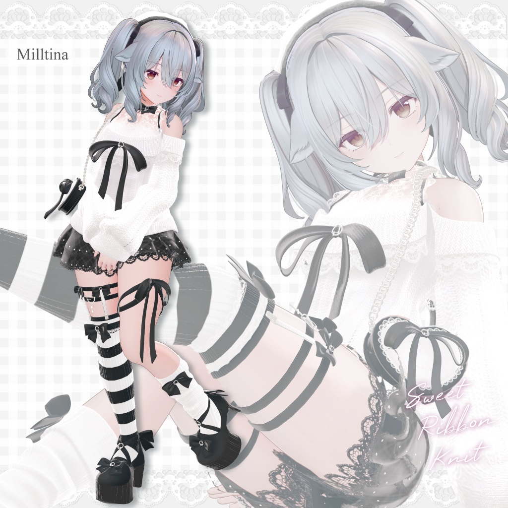 【12アバター対応】Sweet Ribbon Knit【VRChat想定】