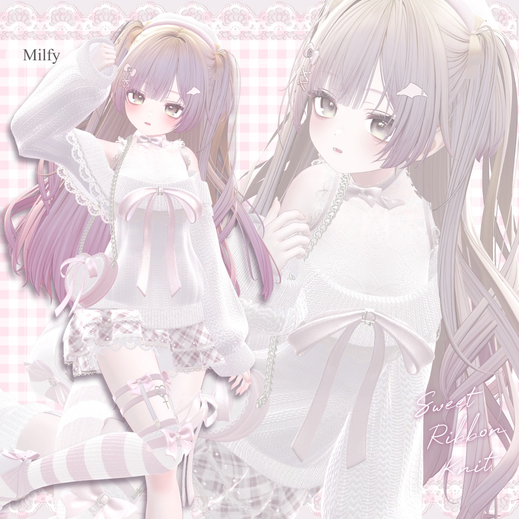 【12アバター対応】Sweet Ribbon Knit【VRChat想定】