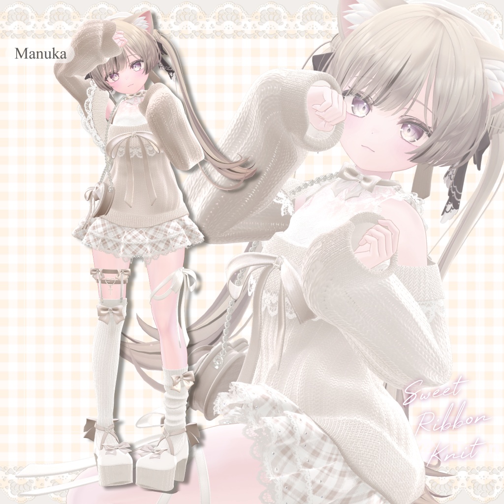 【12アバター対応】Sweet Ribbon Knit【VRChat想定】