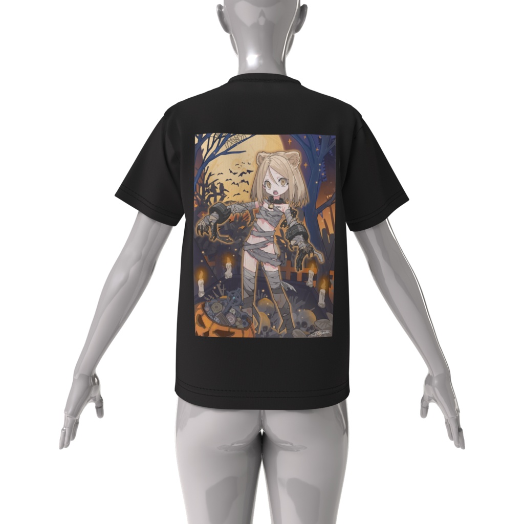 ハロウィンクマ娘ミイラコス_ビッグシルエットTシャツ【表ビキニ:裏ミイラ布】