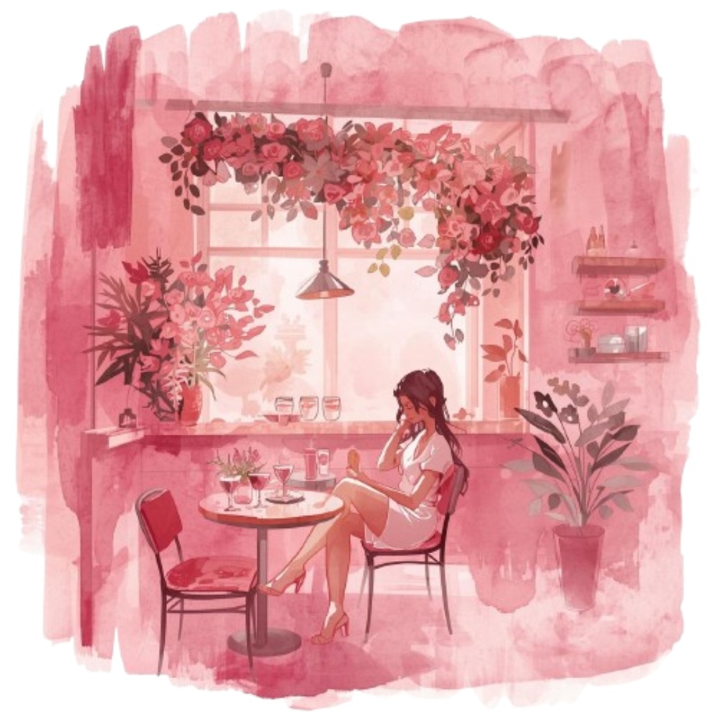 ピンクの水彩画風アンティーク旅行クリップアートセット (PNG形式)