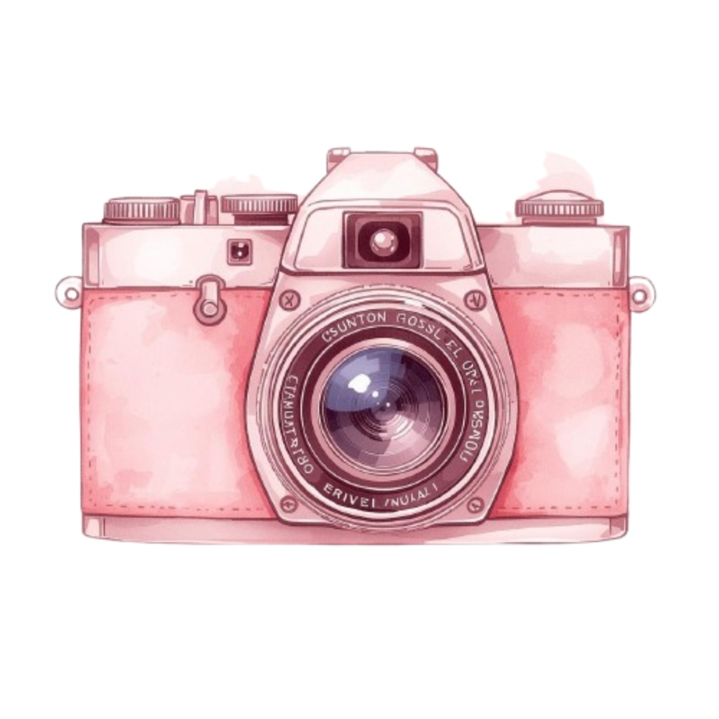 ピンクの水彩画風アンティーク旅行クリップアートセット (PNG形式)