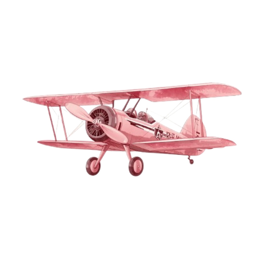 ピンクの水彩画風アンティーク旅行クリップアートセット (PNG形式)