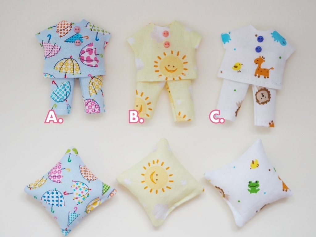 オビツ11服  パジャマセット+枕  | 3色