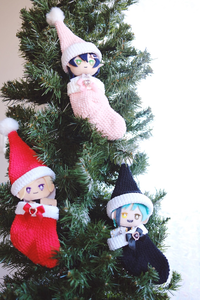 【ぬい/ねんどろいど】手編みサンタ帽子&靴下おくるみ(全7色)