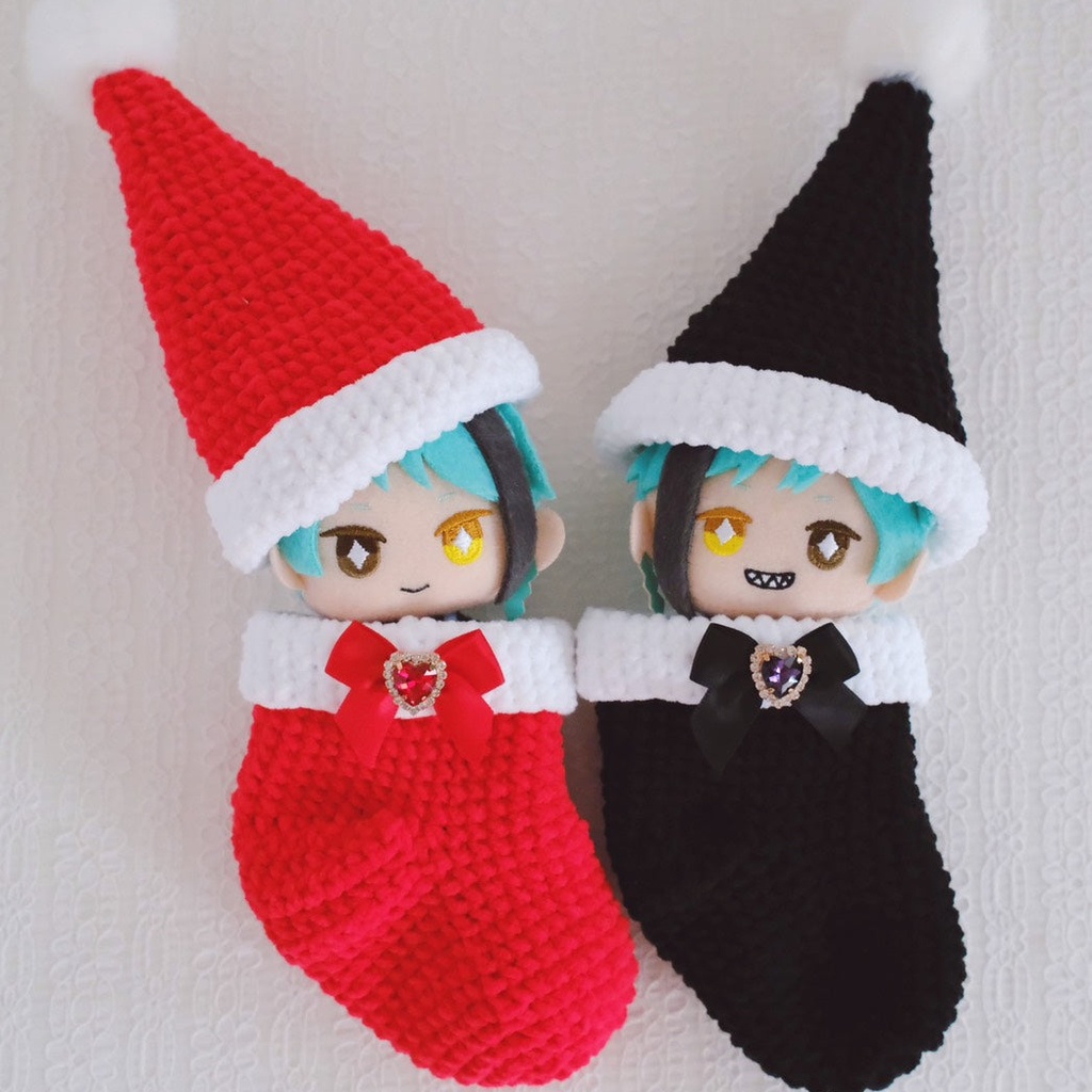 【ぬい/ねんどろいど】手編みサンタ帽子&靴下おくるみ(全7色)