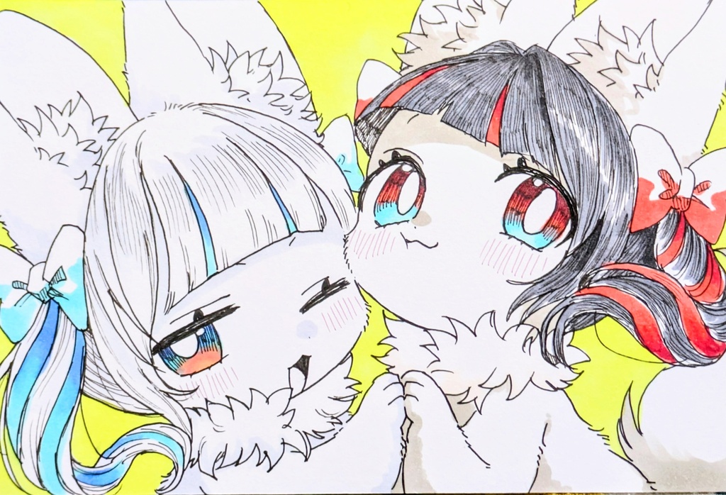 【手描き原画(ミニ画用紙)】🩵希と望❤️