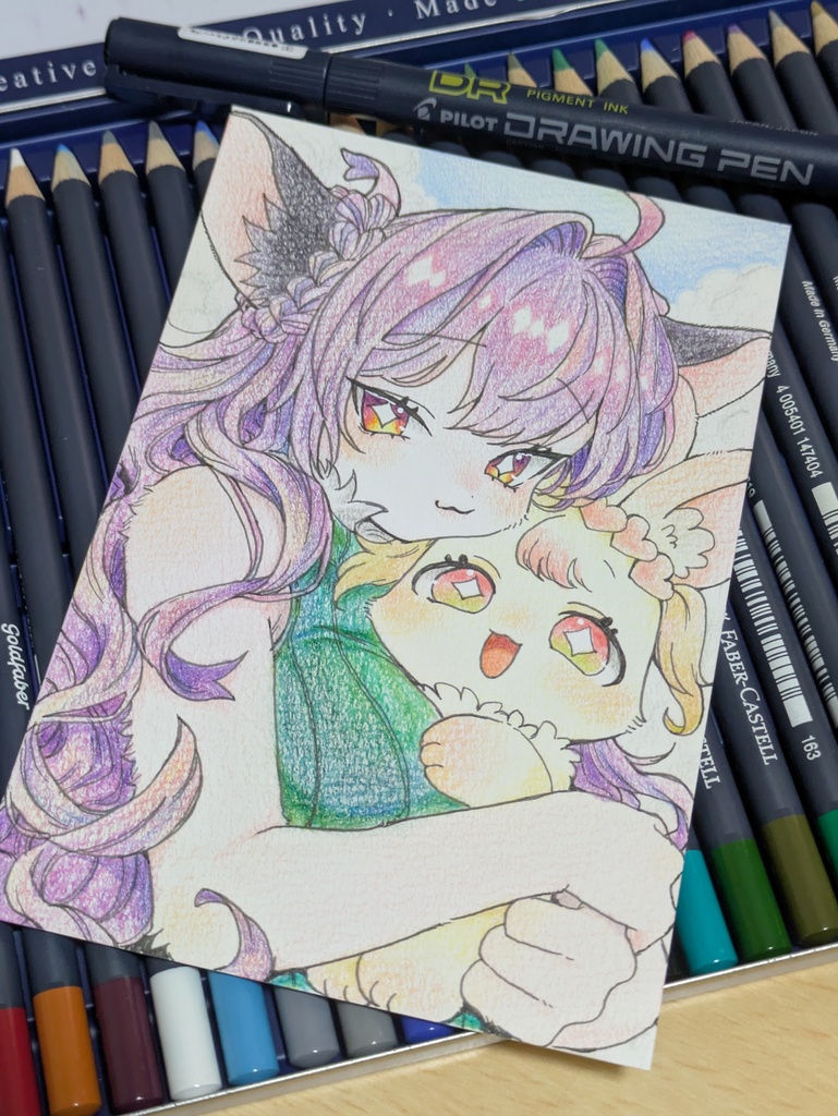 【カラー原画・ミニ画用紙】夢ちゃんと叶ちゃん親子