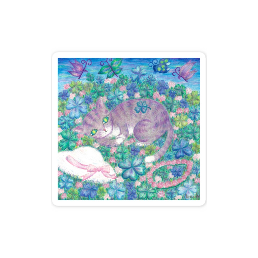 猫と四つ葉のクローバー スマホステッカー