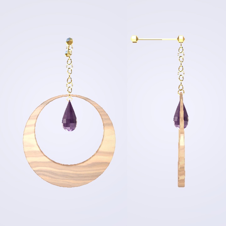 木彫ピアス / wood_crystal_earring【VRChat想定】