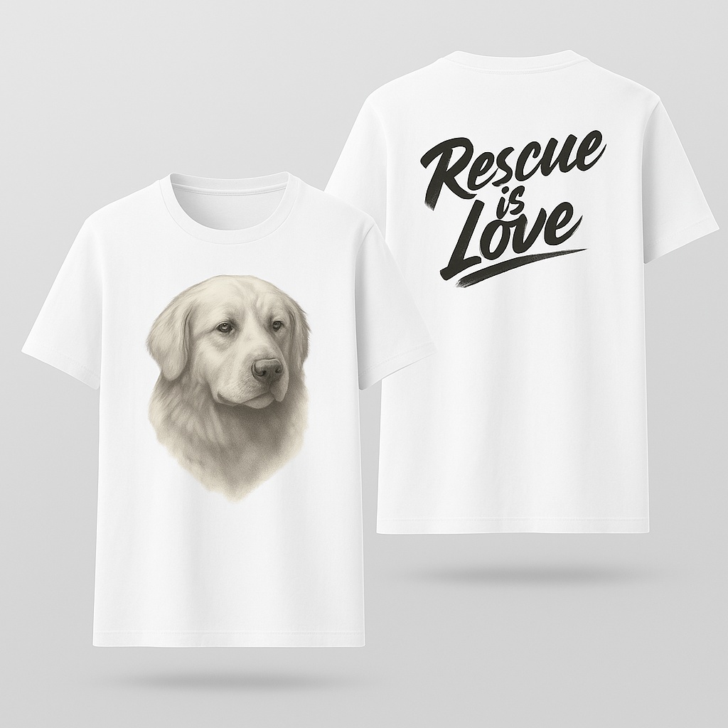 Rescue is Love 墨絵Tシャツ(ゴールデンレトリバー)