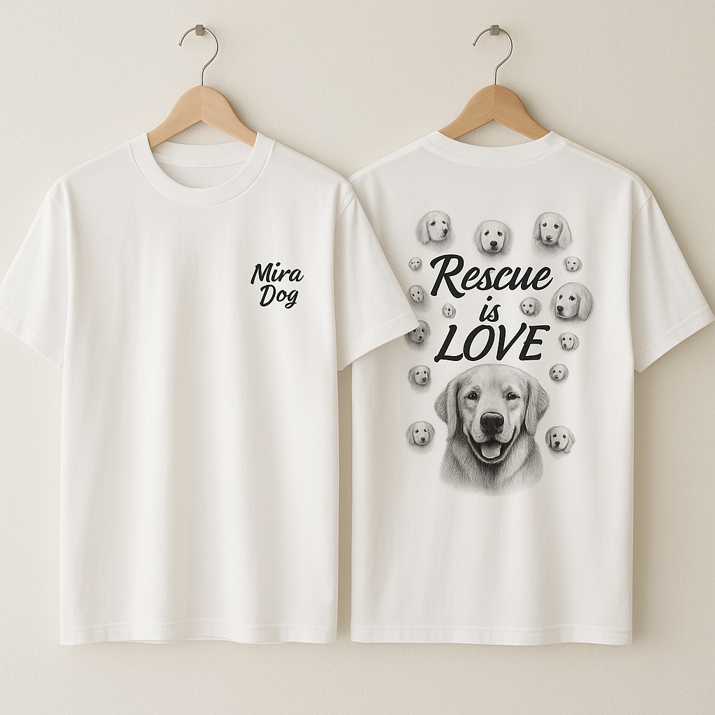 Rescue is LOVE MIRA DOG オリジナルTシャツ(前後デザイン)